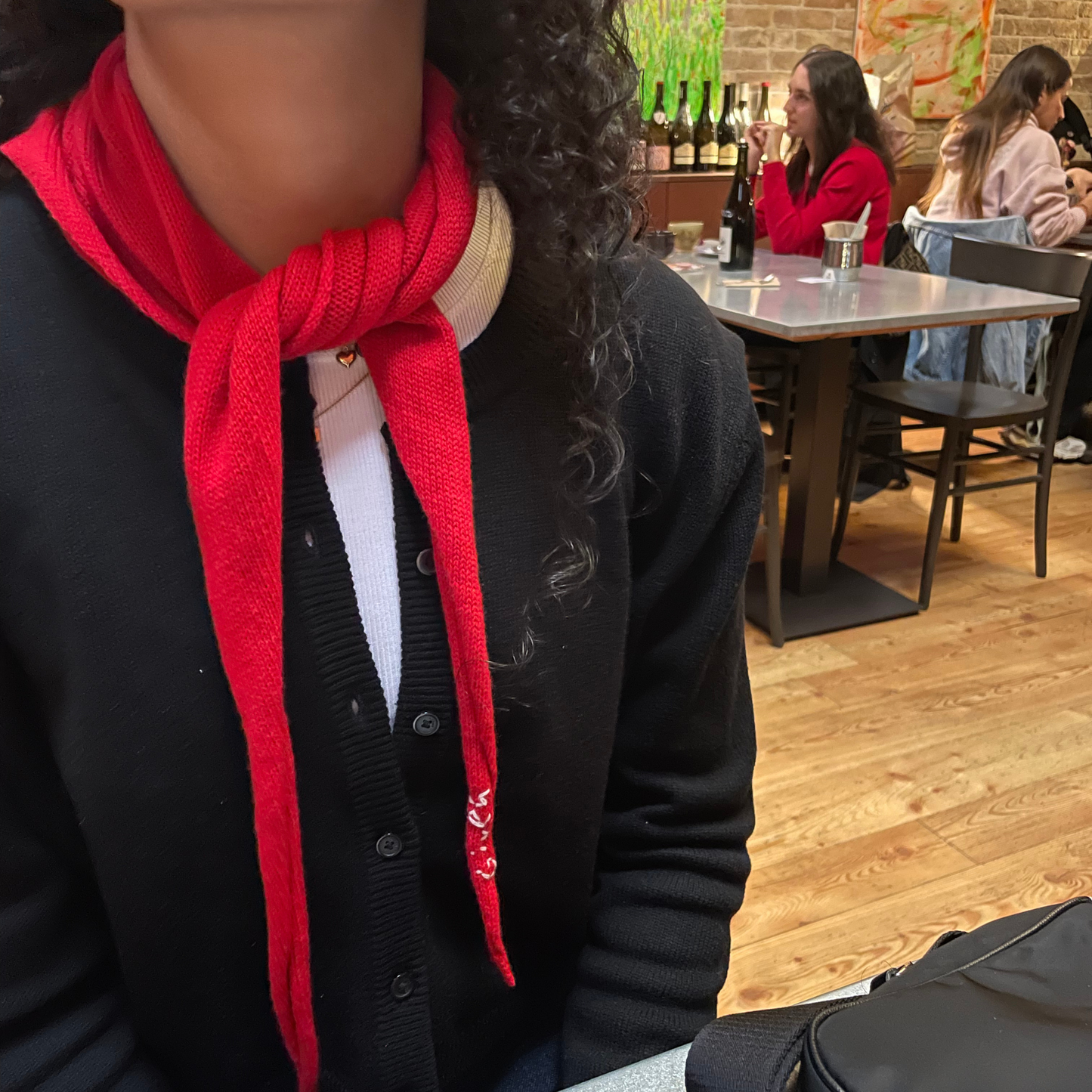 givéh knitwear handmade by female artisans in iran. knitwear for cool people. merino wool lily mini scarf with embroidery.