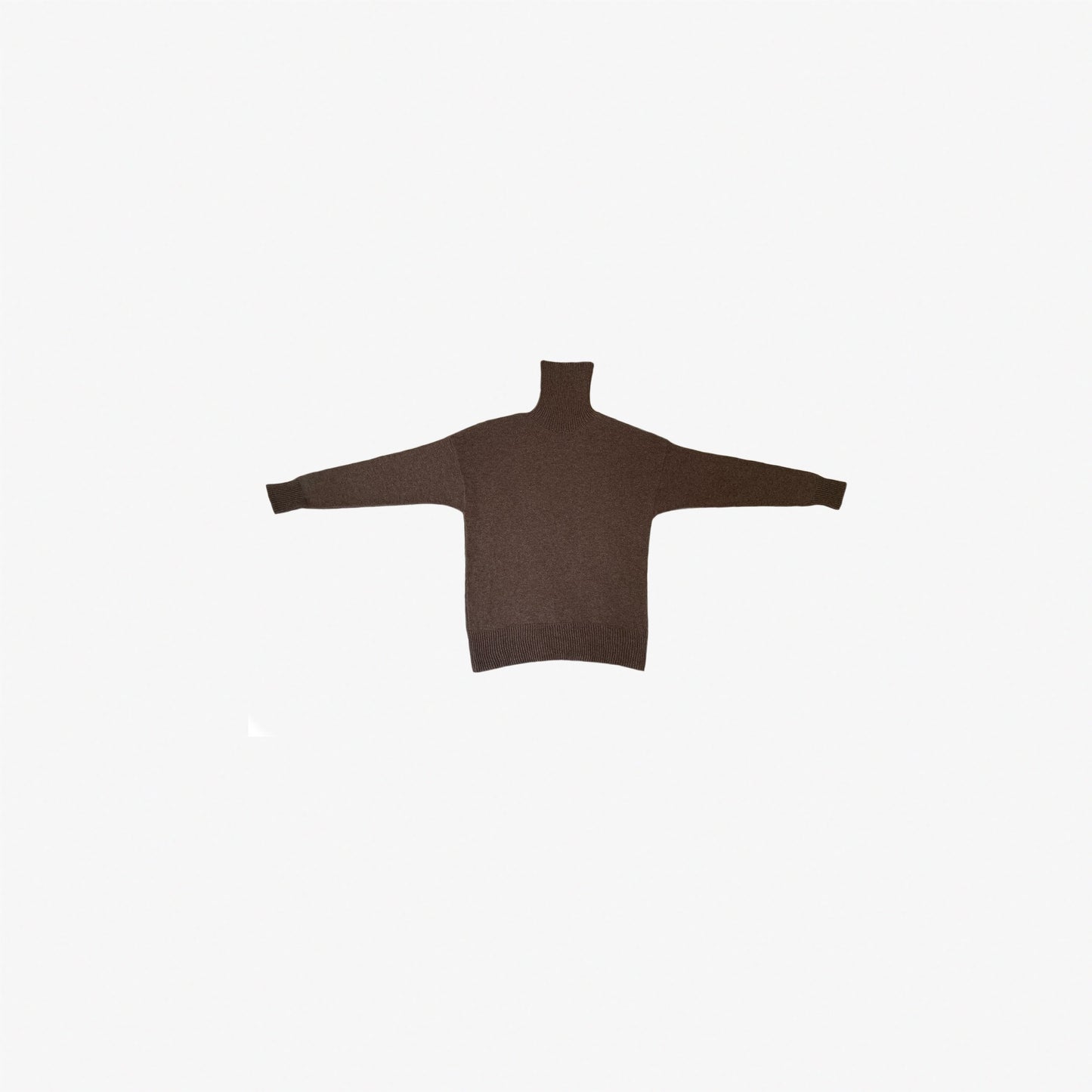 givéh knitwear handmade by female artisans in iran using only natural and recycled fibres. contemporary knitwear for cool people. turtleneck sweater in brown. 100% merino wool. fall 2025 collection.