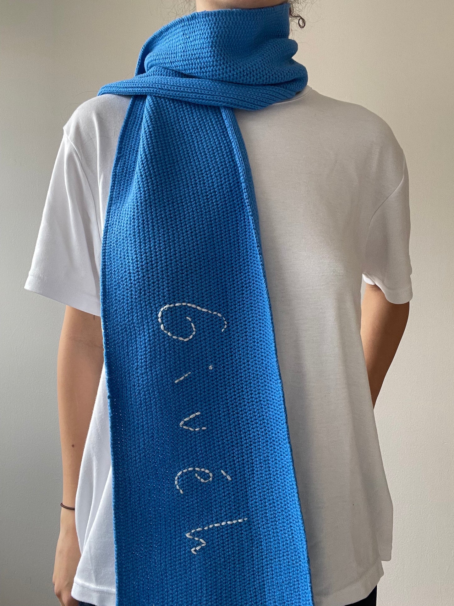handmade hand embroidered knit wool scarf limited edition holiday collection givéh fall winter waste yarn
