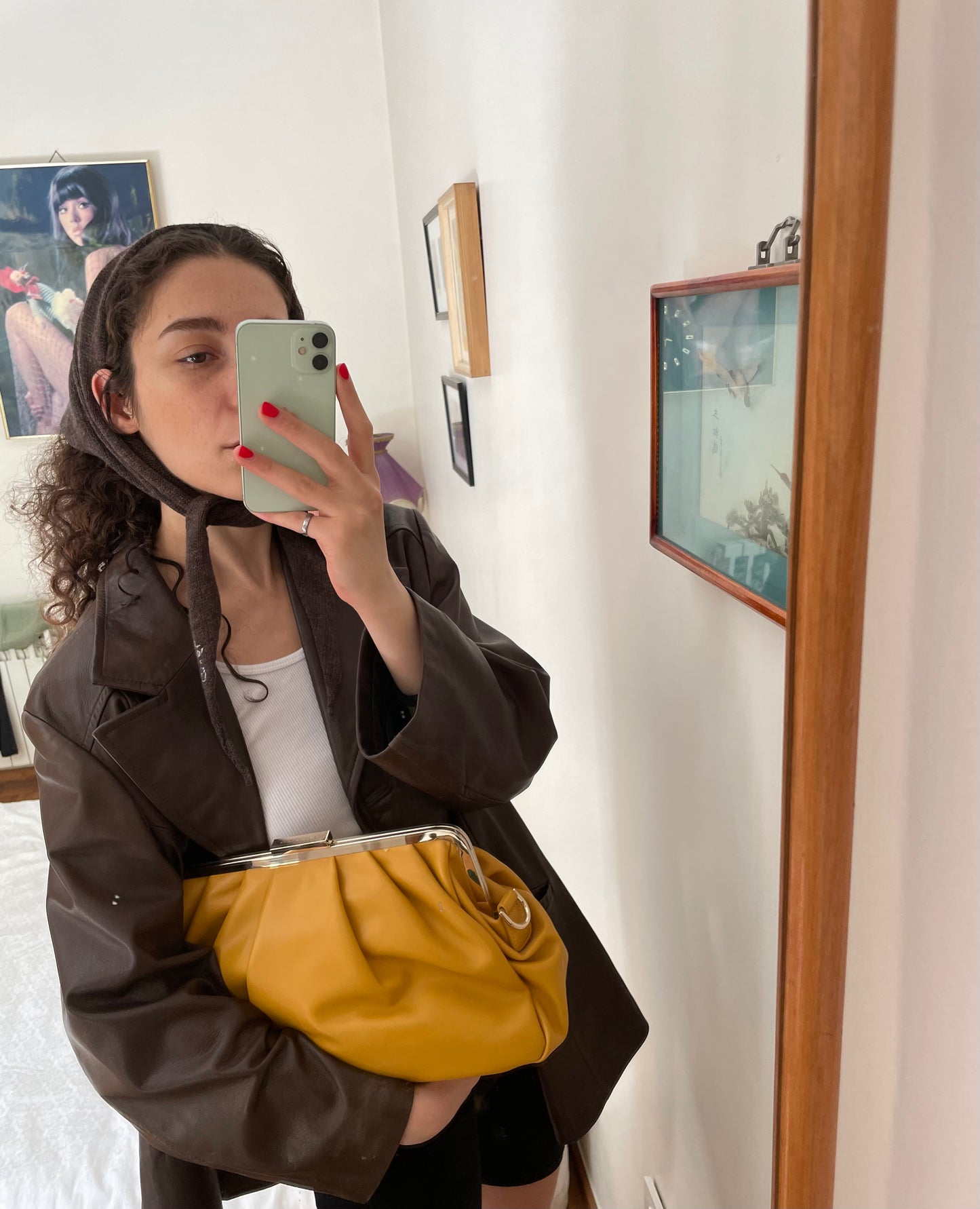 Givéh brown merino wool embroidered mini scarf