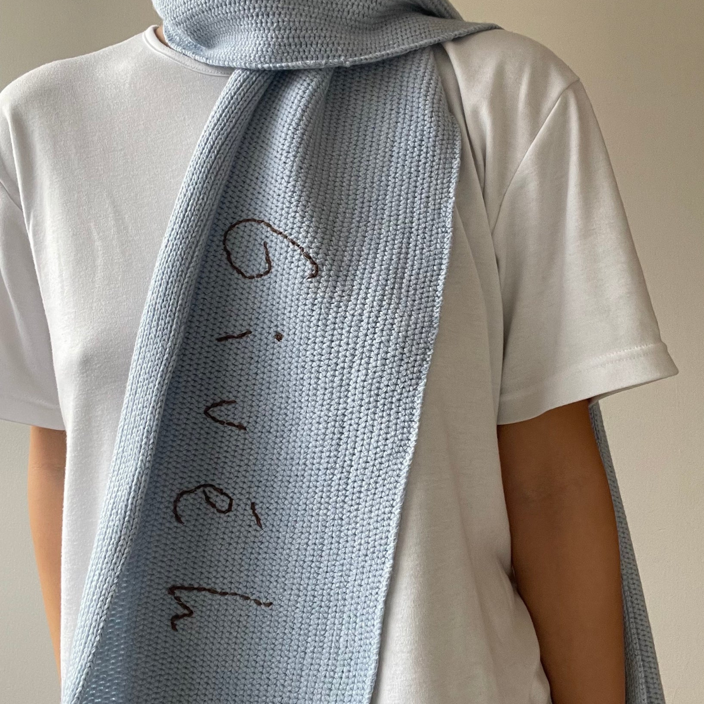 handmade hand embroidered knit wool scarf limited edition holiday collection givéh fall winter waste yarn