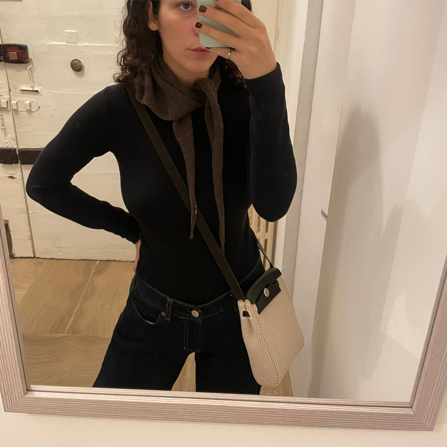 Givéh brown merino wool embroidered mini scarf