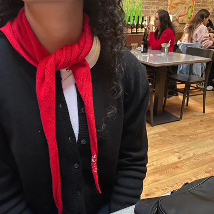 givéh knitwear handmade by female artisans in iran. knitwear for cool people. merino wool lily mini scarf  with embroidery.