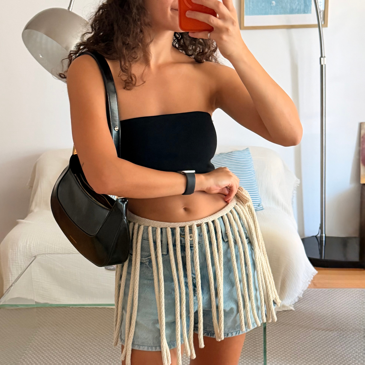 Givéh handmade cotton crochet fringe skirt by female artisans in Iran, lightweight summer skirt for beach and day parties