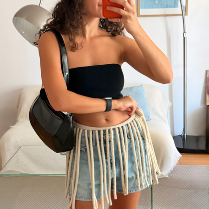Givéh handmade cotton crochet fringe skirt by female artisans in Iran, lightweight summer skirt for beach and day parties