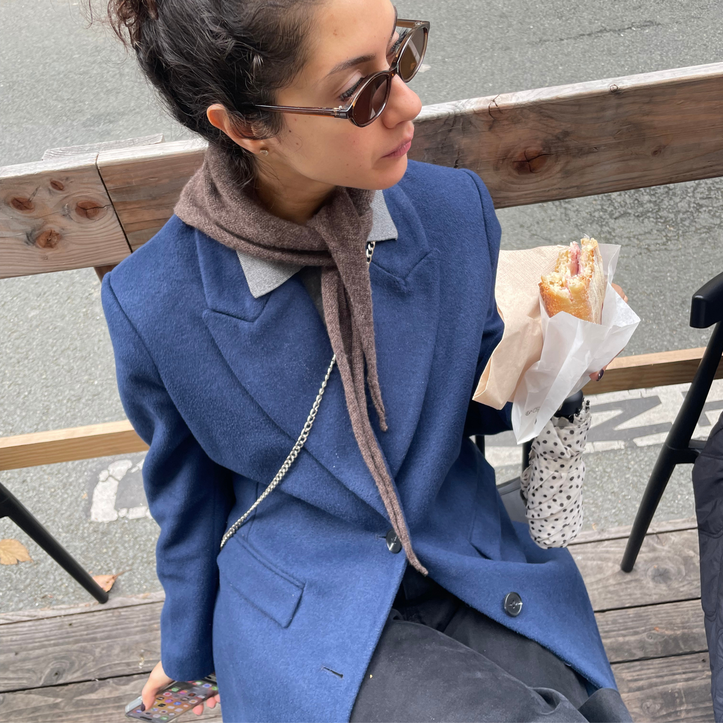 Givéh brown merino wool embroidered mini scarf