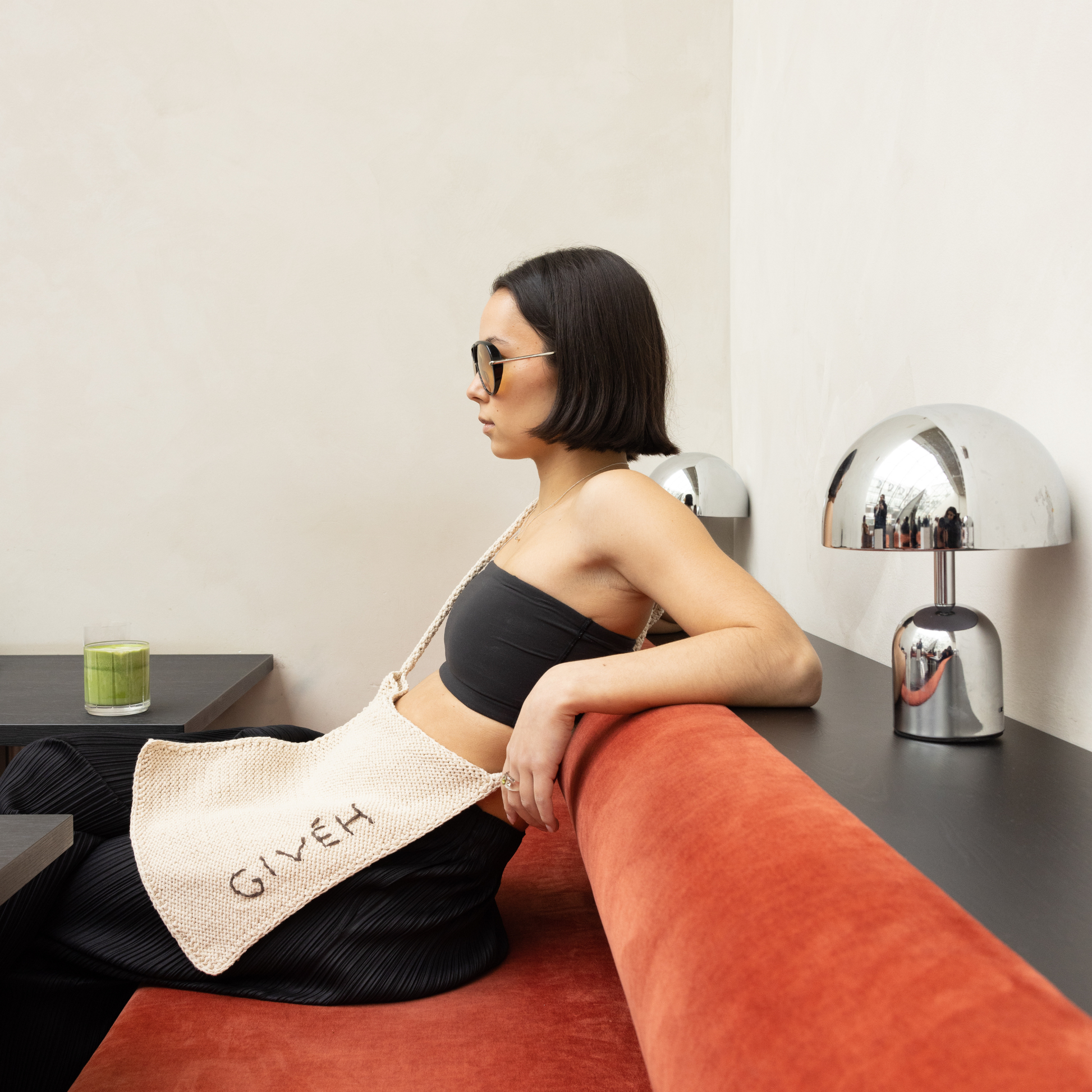 Givéh knitwear cotton hand crocheted crossbody bag by female artisans in Iran, adjustable strap, natural undyed cotton yarn.