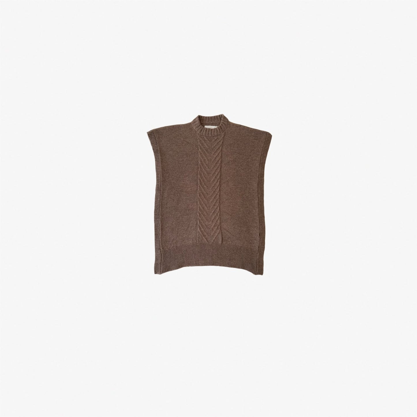 givéh knitwear handmade ethical timeless camel brown merino wool open side crewneck vest with double natural engraved horn button closure on the side everyday all season vest