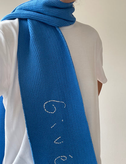 handmade hand embroidered knit wool scarf limited edition holiday collection givéh fall winter waste yarn