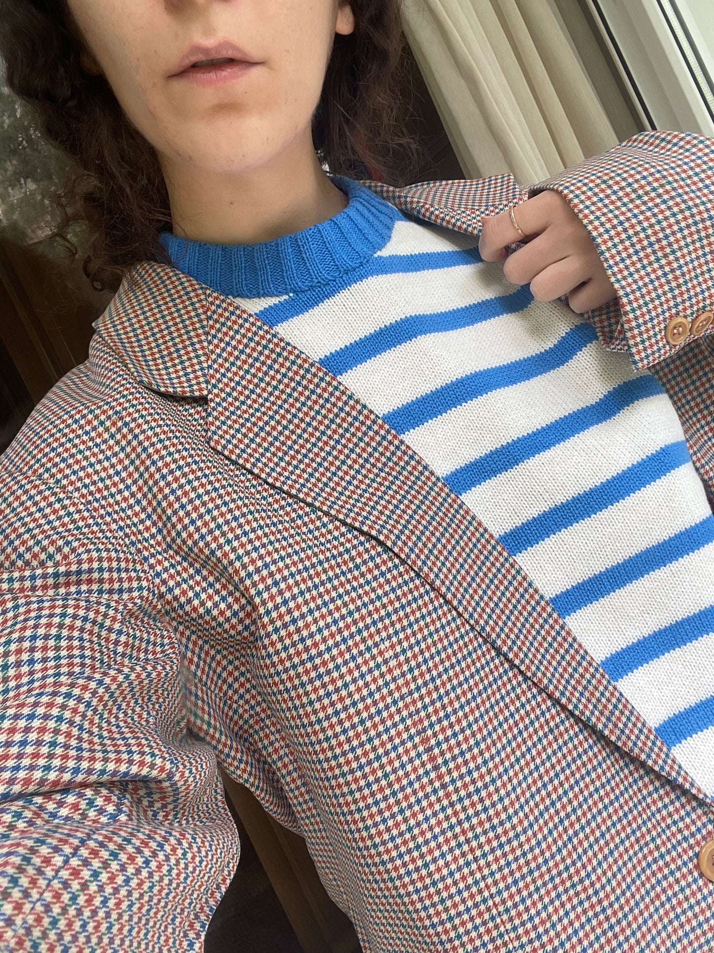 givéh handmade ethical timeless knitwear white and blue striped crewneck merino wool knit top