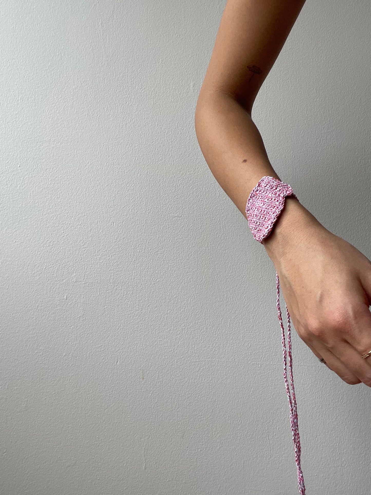 pink hand crochet fish necklace cotton