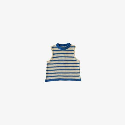 givéh handmade ethical timeless knitwear white and blue striped crewneck merino wool knit top