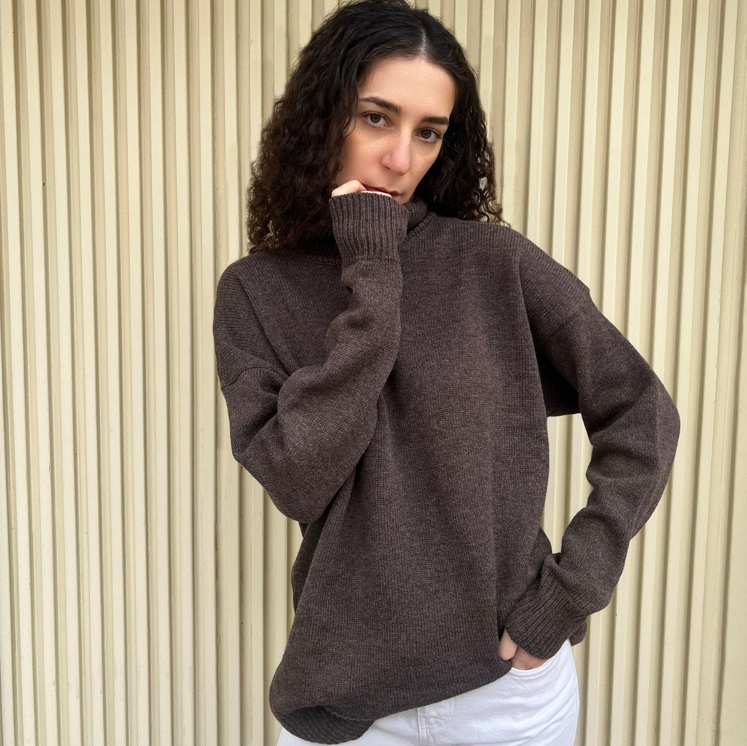 givéh knitwear handmade ethical timeless coffee brown merino wool turtleneck unisex knit sweater