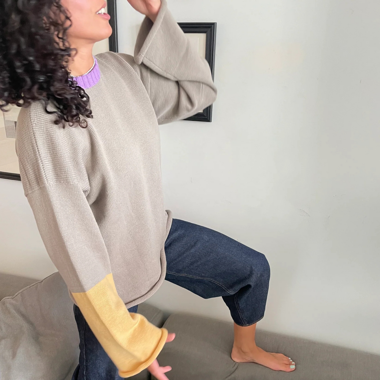 givéh knitwear handmade ethical timeless cream merino wool knit sweater with wide and long sleeves